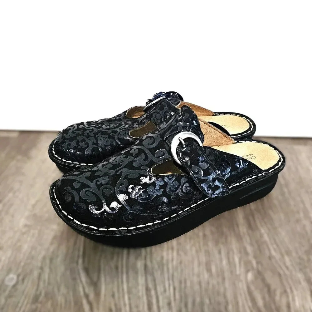 Croft & Barrow Black Print Slide Clogs‎ 8.5 NWOT